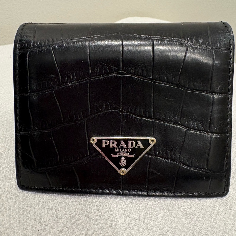 Prada Black Croc-Embossed Leather Wallet